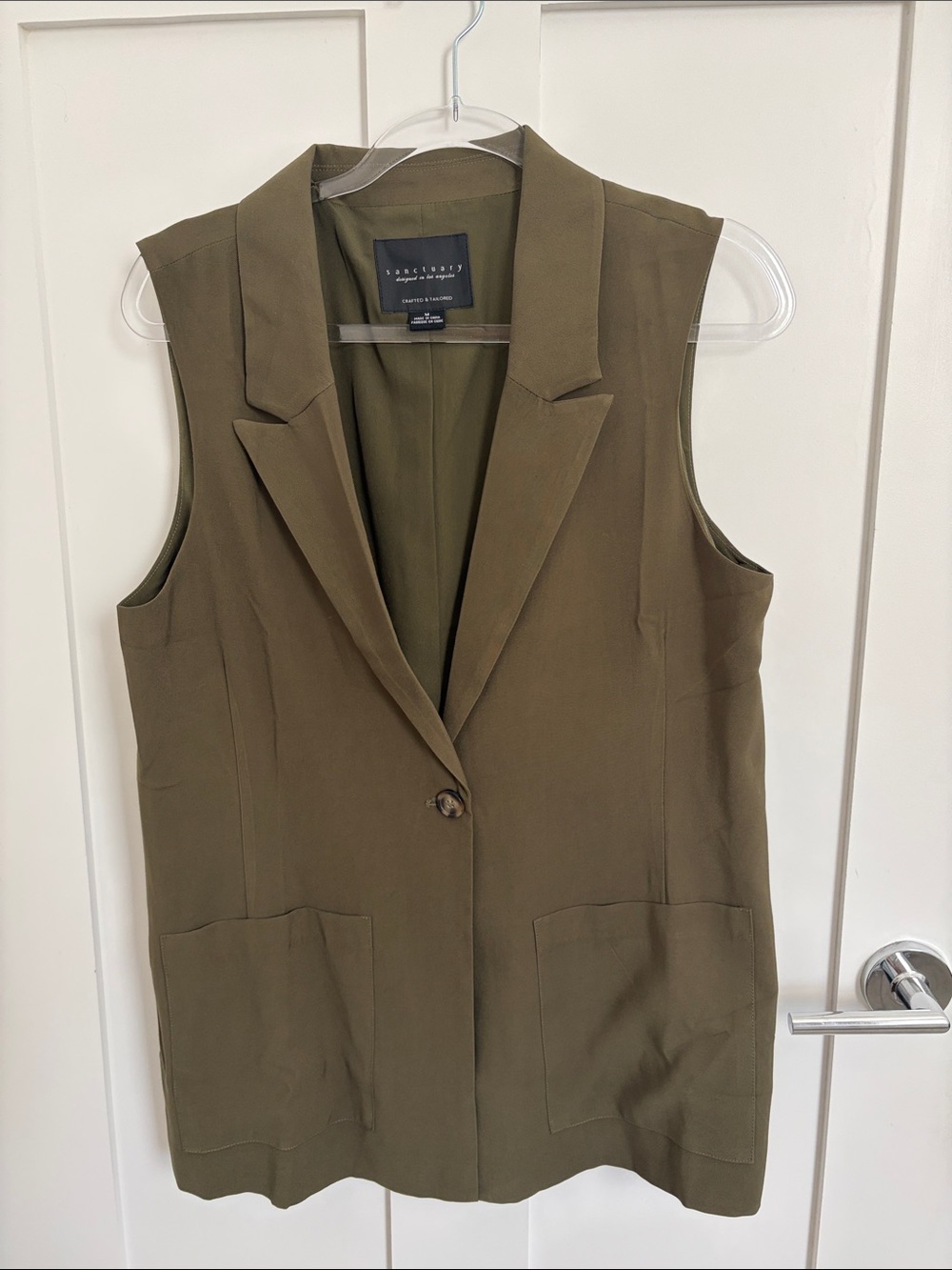Sanctuary Olive Sleeveless Notch-Lapel Vest